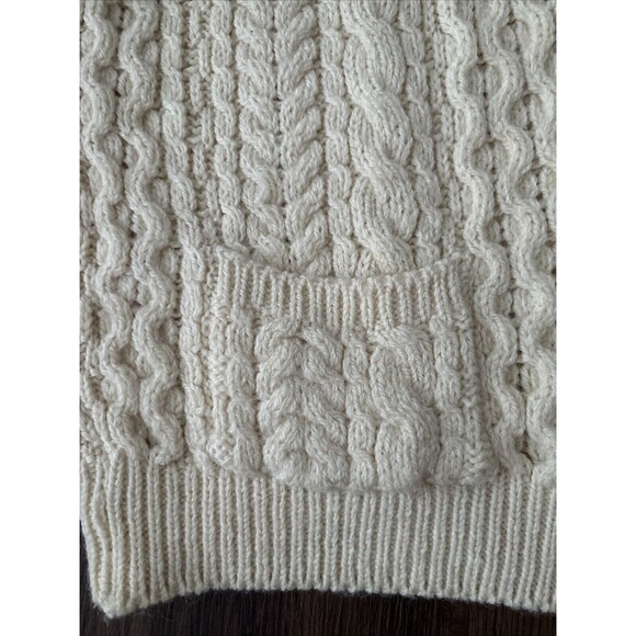 Vintage Handmade  Chunky Knit Ivory Ireland 100% Wool Fishermans Sweater szL - Picture 4 of 5